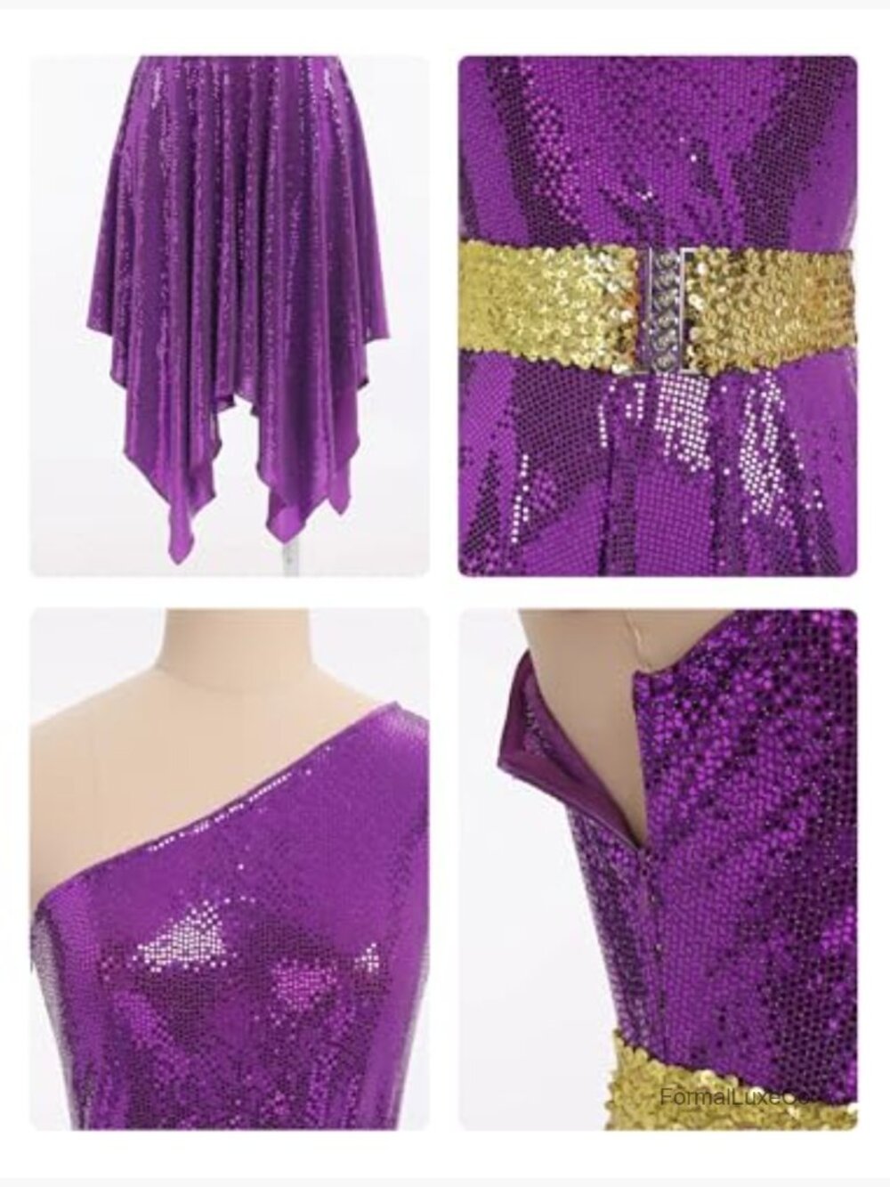 Sparkly One Shoulder Worship Dance Tunic Overlay A-Line Midi - Picture 4 of 6